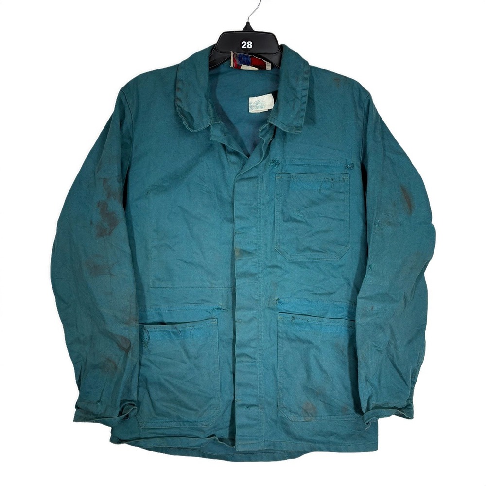 Sollac Chore Jacket Mens XL Teal Fair Vintage Distressed Proban Workwear Coat
